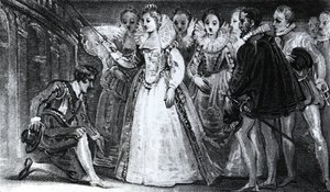 La reine Élisabeth I (1530-1603) adoubant Francis Drake (vers 1540-96) en 1581